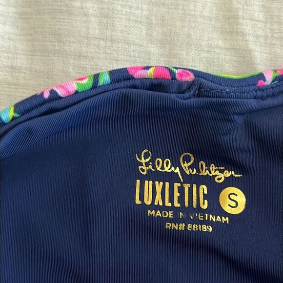 Lilly Pulitzer Luxletic Low Tide Navy Garden Cropped Leggings Sz Small - Picture 6 of 9